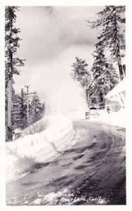 RPPC Big Bear Lake, Winter Scene, Snowy Road Real Photo Postcard  D16