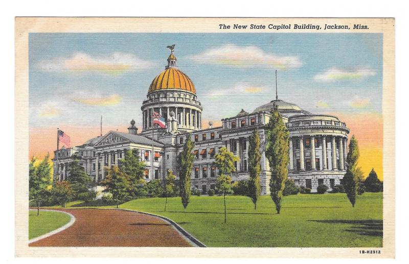 Jackson Mississippi MS State Capitol Building Vintage Linen Postcard Curteich