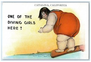 c1910's Fat Woman Beach Diving Catalina California CA Unposted Antique Postcard
