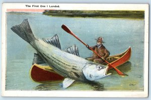 Man Boating The First One I Landed Big Fish Manasquan New Jersey NJ Postcard