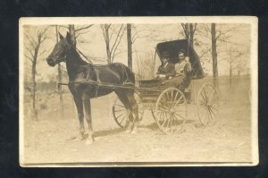 RPPC CLOVERLAND INDIANA 1909 HORSE DRAWN CARRIAGE VINTAGE REAL PHOTO OSTCARD