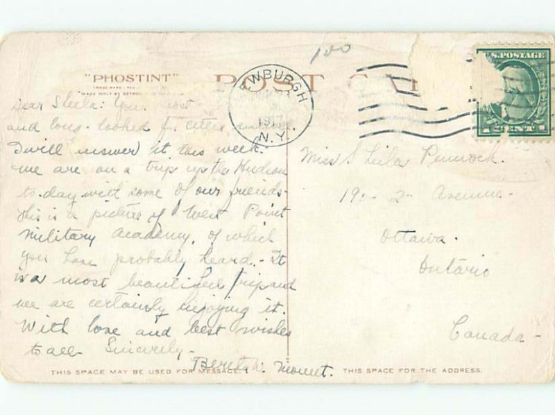 Divided-back RIVER SCENE West Point - Near Newburgh & Peekskill NY AE6810