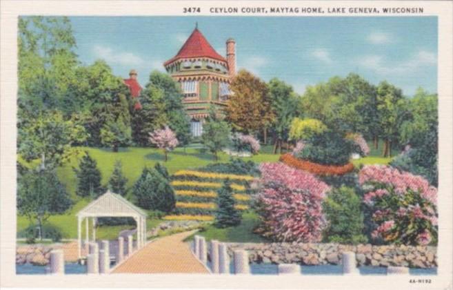 Wisconsin Lake Geneva Ceylon Court Maytag Home 1939 Curteich