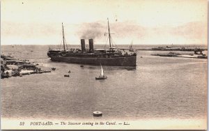 Egypt Port Said The Steamer Coming In The Canal Vintage Postcard C154