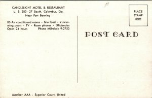 Vtg Candlelight Motel Columbus Georgia GA near Ft Benning Unused Postcard