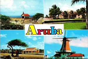 VINTAGE CONTINENTAL SIZE POSTCARD MULTIPLE VIEWS OF ARUBA MAILED 1996