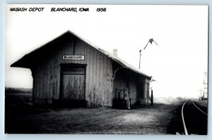 1956 Wabash Blanchard Iowa IA Railroad Train Depot Station RPPC Photo Postcard