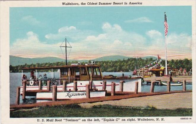 New Hampshire Wolfeboro U S Mail Boat Tonimar On Left & Sophie C On Right...