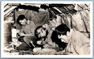 KING ISLAND ALASKA ESKIMO CRAFTSMEN AT WORK VINTAGE REAL PHOTO POSTCARD RPPC