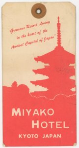 1950s Miyako Hotel Luggage Label Tag Kyoto Japan F106