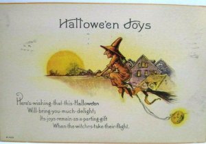 Vintage Halloween Joys Postcard Nash Witch Takes Flight Antique Original H 429