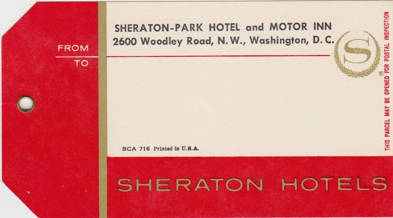 Washington D C Sheraton Carlton Hotel Vintage Luggage Tag lbl1428