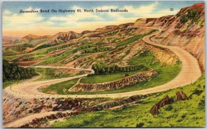 Horseshoe Bend Highway 85 North Dakota ND Badlands Mountain Pass Postcard