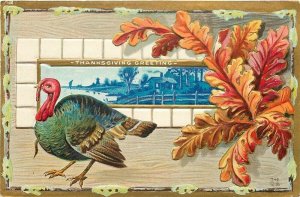 Thanksgiving, Turkey, Country Home Picture, Fall Leaves, Embossed