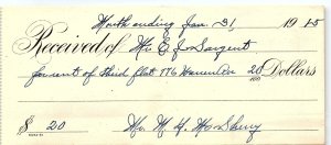 1915 RENT RECEIPT FLAT 776 WARREN AVE EL SARGENT MH McSHERRY RECEIPT Z1145