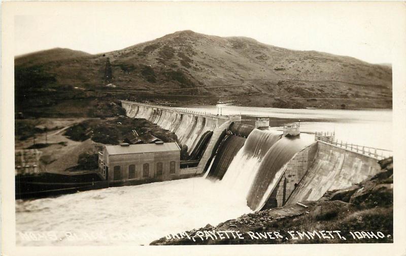 c1930 W.Andrews RPPC Postcard Black Canyon Dam, Payette River, Emmett ID Gem Co.