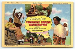 1930s CHEROKEE NORTH CAROLINA NC CHIEF PRINCESS GREETINGS FROM POSTCARD P1849