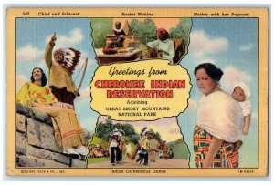 c1960's Greetings from Cherokee Indian Reservation Multiview NC Postcard 