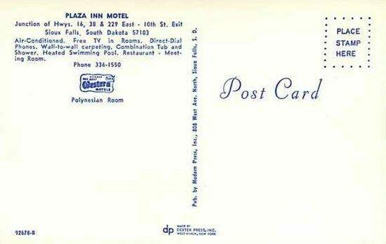 SD, Sioux Falls, South Dakota, Plaza Inn Motel, Multi View, Dexter Press 92678-B