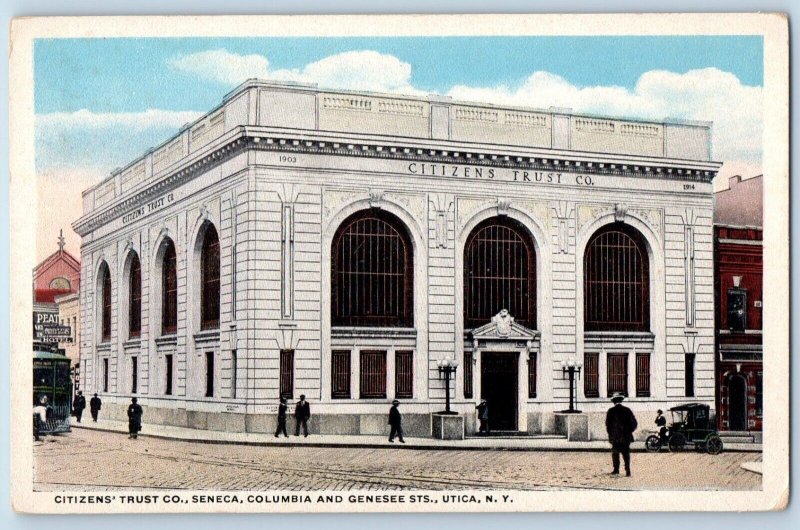 Utica New York Postcard Citizens Trust Co Seneca Columbia Genesee Streets 1920