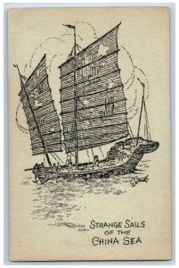 Artist Signed Postcard Strange Sails Of The China Sea c1910's Unposted Antique
