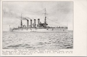 US Armored Cruiser 'Washington' Ship Military Navy Vessel Unused Postcard H20