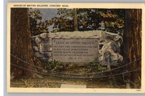 Linen Postcard~British Soldiers Grave~Concord,MA