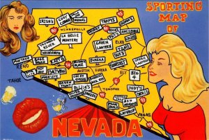 NV, Nevada  SPORTING MAP  Busty Blonde  ARTIST'S RISQUE VIEW  4X6 Postcard