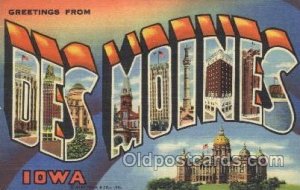 Des Moines, Iowa, USA Large Letter Town Unused 
