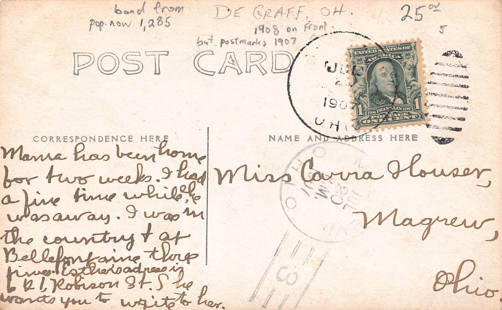 DC1/ DeGraff Ohio RPPC Postcard c1910 Band Members Instruments 126