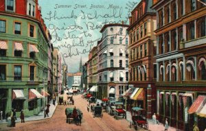 Vintage Postcard Summer Street Shopping District Buildings Boston Massachusetts