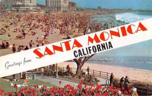 Santa Monica California Greetings From beach scenes vintage pc Z42833