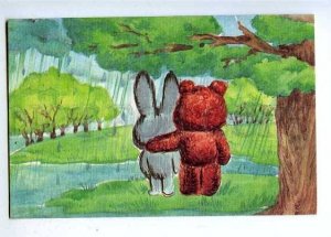 181798 hare Ushastik bear by Abalakina & Zelma postcard