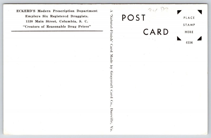 Eckerd's Modern Prescriptions Counter Columbia South Carolina Drugstore Postcard