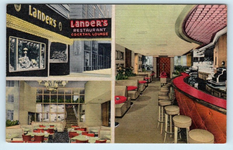 CHICAGO, IL ~  LANDER'S  RESTAURANT  c1950s Roadside Multiview Linen Postcard