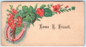 c1880s Emma Frizzell Name Calling Trade Card Litho Horseshoe Visiting Old C1