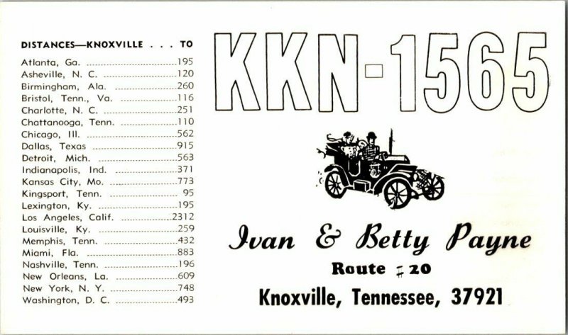 QSL Radio Card From Knoxville Tennessee KKN-1565