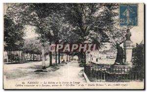 Old Postcard Vannes Rabin and Statue of Lesage Famous Novelist did sarzeaa au...