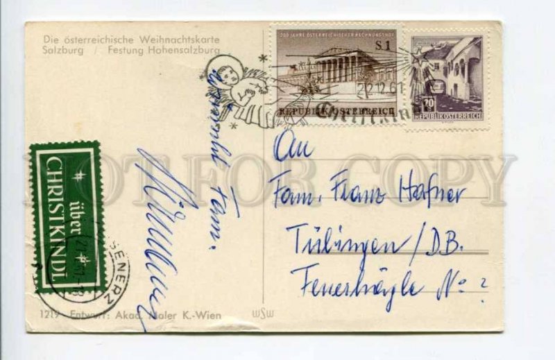 424020 AUSTRIA to GERMANY 1961 year NEW YEAR Salzburg RPPC w/ CHRISTMAS label