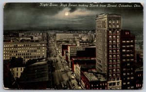 Columbus Ohio~Night Scene On High Street Looking North~PM 1910~Vintage Postcard