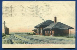 Red Oak Iowa ia C B Q Burlington Route railroad passenger Station depot postcard
