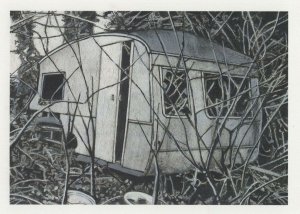 Disaster Deserted Caravan In Urban Landscape Painting Postcard