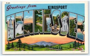 Large Letter Linen ~ KINGSPORT, TN~ c1940s Sullivan County Asheville Postcard