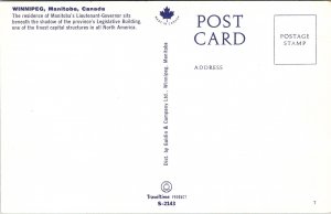 Winnipeg Manitoba Canada Residence Lieutenant Governor Postcard UNP VTG Unused 