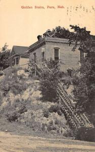 Peru Nebraska Golden Stairs Street View Antique Postcard K87541