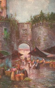 Postcard 1910's Napoli Porta Capuana Ancient Gate Castle Naples Italy Artwork
