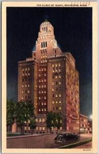 1938 The Clinic By Night Rochester Minnesota MN Avenue Street Posted Postcard