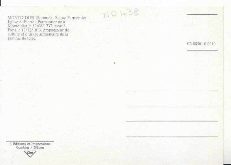 France Postcard - Montdidier - [Somme] - Statue Parmentier - Ref 17649A