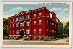 c1940 Portsmouth Ohio Vintage Postcard General Hospital Exterior View Building