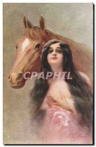Old Postcard Woman Riding Equestrian Horse